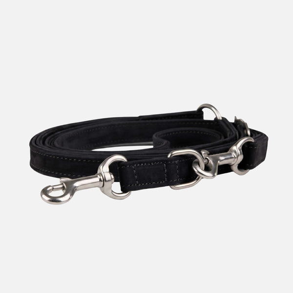 Laisse pour chien en cuir nubuck hydrofuge réglable sans limite Handsfree Nero (Noir)